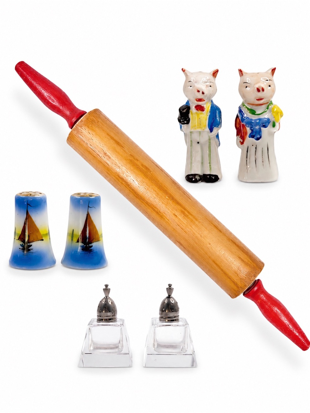 Free 3 S&P Shakers Vintage Heavy Wooden Rolling Pin‎ Handles Metal Rod Pie Crust